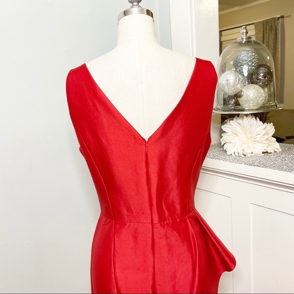 Halston Heritage Red Structured Ruffle Fit & Flare Party Dress 10 Nwt - Picture 10 of 14